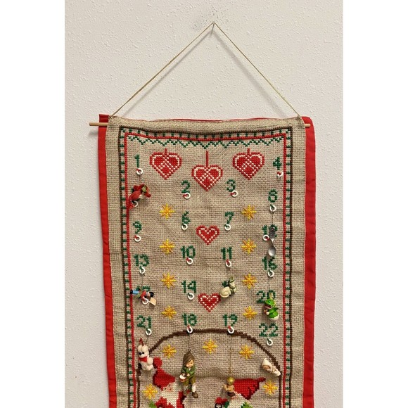 Embroidered Cross Stitch Christmas Advent Calendar 10 Ornaments Used - Picture 2 of 10
